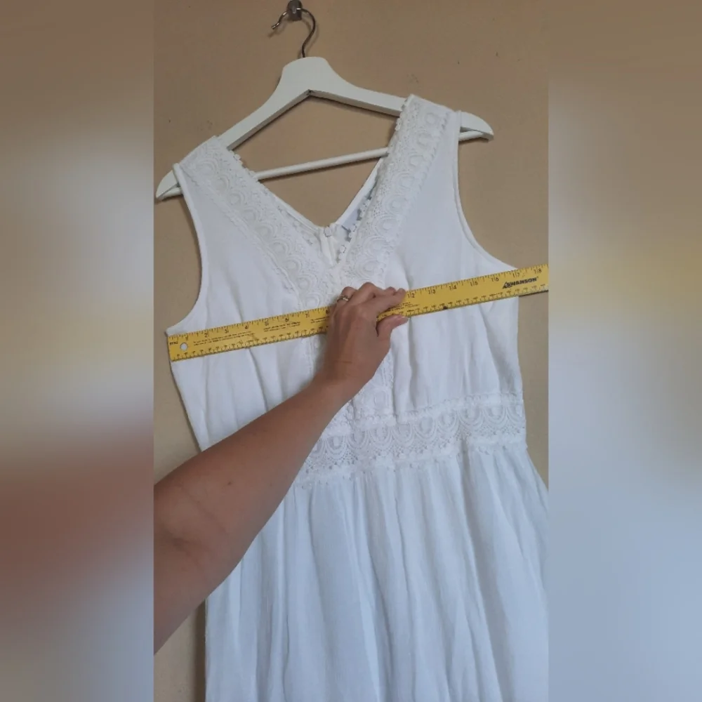 Vintage VTG Boho White Tiered Crochet Lace Prairie Boho Cowgirl Dress Sundress